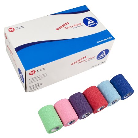 Dynarex Sensi-Wrap Cohesive Bandage 3 Inch X 5 Yard Standard Compression Self-adherent Closure Red / Green / Purple / Dark Blue / Pink / Light Blue NonSterile - 3183