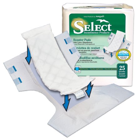 Principle Business Enterprises Select Incontinence Booster Pad 12 Inch Length Moderate Absorbency Fluff Medium Unisex Disposable - 2760