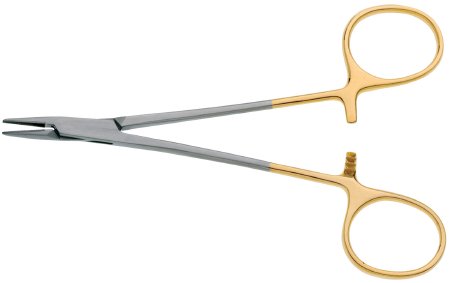 BR Surgical - Needle Holder 5-1/8 Inch Length Straight Serrated Jaws Finger Ring Handle - BR24-14413