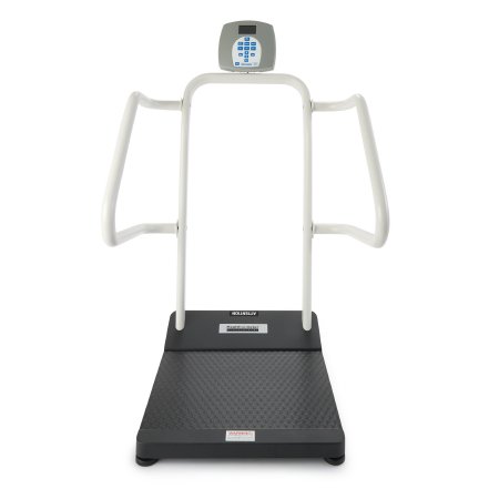 Health O Meter - Floor Scale with Handrail Digital LCD Display 1000 lbs. / 454 kg Capacity Black / White AC Adapter / Battery Operated - 1100KL