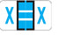 Wilmer Barkley Pre-Printed Label Chart Tab X | X Black / Blue / White 15/16 X 1-5/8 Inch - W-5136-X