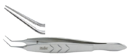 Miltex Miltex Implant Forceps Kelman-McPherson 4 Inch OR Grade Stainless Steel (German) NonSterile NonLocking Thumb Handle Angled Smooth Jaws w/7.5 mm Long Platform - 18-931