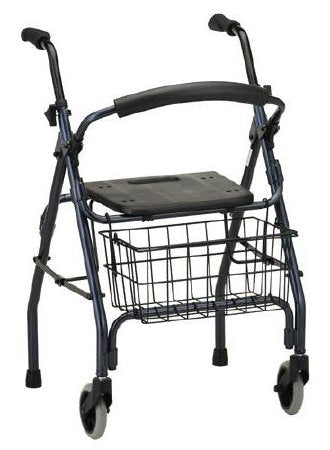 Cruiser II - Dual Release Folding Walker with Wheels and Seat Adjustable Height Aluminum Frame 250 lbs. Weight Capacity 31 to 35-1/4 Inch Height - 4201BL