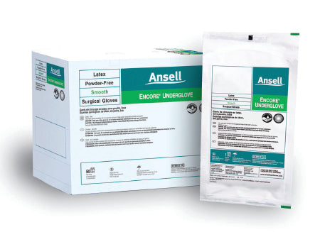 Ansell Encore Underglove Surgical Glove Size 8.5 Sterile Latex Standard Cuff Length Smooth Teal Not Chemo Approved - 2018485