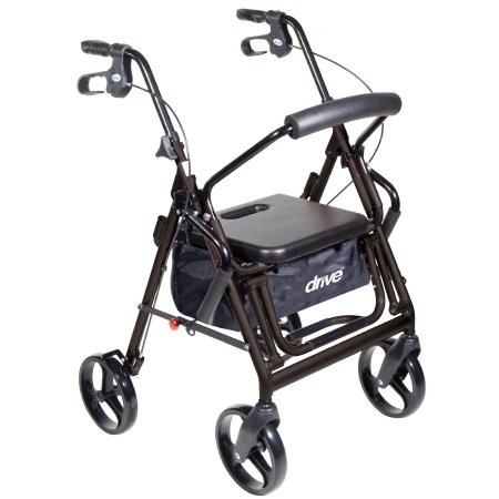 drive Duet - 4 Wheel Rollator / Transport Chair Black Adjustable Height / Transport / Folding Aluminum Frame - 795BK