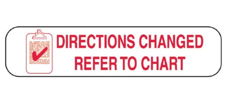 Health Care Logistics Barkley Pre-Printed Label Auxiliary Label Directions Changed Refer To Chart White 3/8 X 1-5/8 Inch - 2081