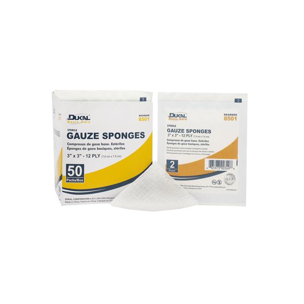 Dukal Corporation Sponge Gauze Cotton 3X3" 12 Ply Sterile Lf 1200/Ca - 8501