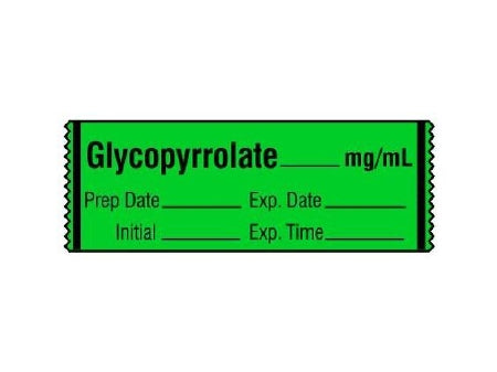 Shamrock Scientific Pre-Printed Label Anesthesia Label Glycopyrrolate _____ mg / mL / Prep Date _____ Exp. Date _____ / Initial _____ Exp. Time _____ Green 1/2 X 500 Inch - SA-311-EXP