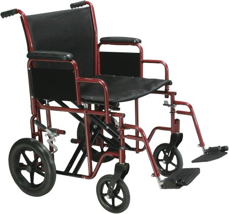 Drive Medical Drive Transport Wheelchair Steel Frame with Red Finish 450 lbs. Weight Capacity Desk Length / Padded / Removable Arm Black - BTR22-R