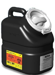 BD - RCRA Waste Container 10-1/2 H X 7-1/2 W X 12 L Inch 3 Gallon Black Base / White Lid Vertical Entry Hinged Snap On Lid - 305066