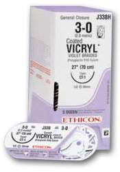 J & J Healthcare Systems Coated Vicryl Suture with Needle Absorbable Coated Undyed Suture Braided Polyglactin 910 Size 0 27 Inch Suture 1-Needle 26 mm Length 1/2 Circle Taper Point Needle - J418H