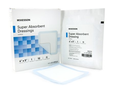McKesson McKesson Super Absorbent Polymer Dressing Polyethylene, NonWoven Polypropylene, Cellulose and Superabsorber 4 X 5 Inch Sterile - 61-89545