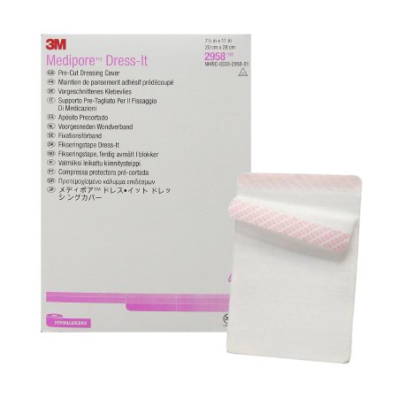 3M Medipore Dress-It - Dressing Retention Tape with Liner Pre-Cut Pad Soft Cloth 7-7/8 X 11 Inch White NonSterile - 2958