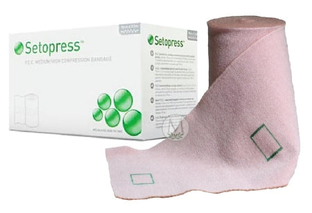 Molnlycke Setopress Compression Bandage 4 Inch X 4 Yard High Compression Safety Pin Closure White NonSterile - 3505