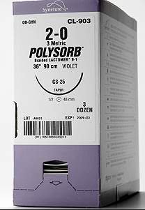 Polysorb - Suture with Needle Absorbable Coated Violet Suture Braided Polyester Size 5 - 0 18 Inch Suture Double-Armed 10 mm Length 1/4 Circle Spatula Needle - L-1792K