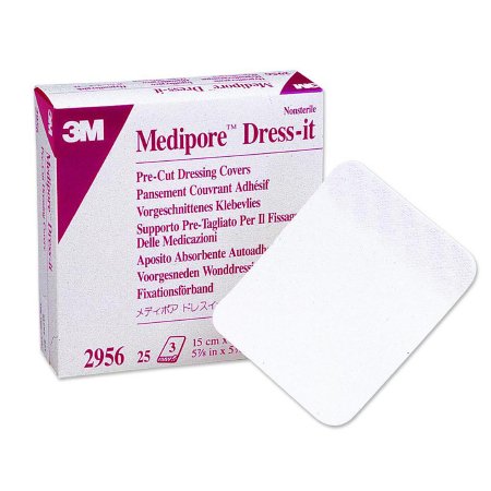 3M Medipore Dress-It - Dressing Retention Tape with Liner Pre-Cut Pad Soft Cloth 5-7/8 X 5-7/8 Inch White NonSterile - 2956
