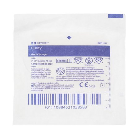 Curity - USP Type VII Gauze Sponge Cotton 12-Ply 3 X 3 Inch Square Sterile - 1903-