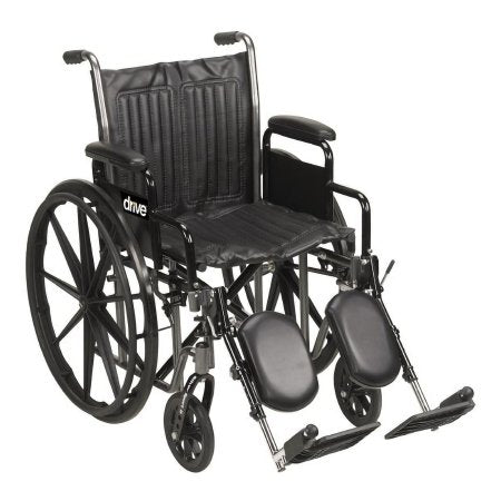 drive Silver Sport 2 - Wheelchair Dual Axle Desk Length Arm Elevating Legrest Black Upholstery 20 Inch Seat Width Adult 350 lbs. Weight Capacity - Drive Medical - SSP220DDA-ELR