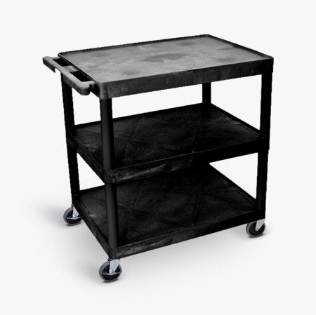 Luxor - Utility Cart Polyethylene Plastic 18 X 24 X 33-1/2 Inch Black Shelves Flush with Lip - HE33-B
