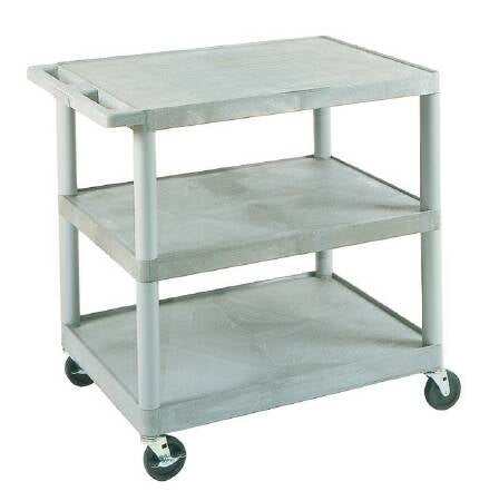 Luxor Utility Cart Polyethylene Plastic 32 X 24 X 33 Inch 3 Shelves Black - HE33-B