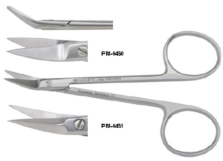 Miltex Padgett Conjunctival Scissors Wilmer-Converse 4-1/4 Inch Length Surgical Grade Stainless Steel NonSterile Finger Ring Handle Angled Saber Back Sharp/Sharp - PM-6451