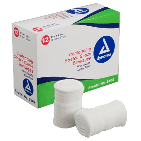 Dynarex Dynarex Conforming Bandage Polyester 1-Ply 2 Inch X 4-1/10 Yard Roll Shape NonSterile - 3102