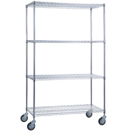R & B Wire Products - Heavy Duty Linen Cart 4 Shelves 500 lbs. Weight Capacity Chrome Plated 5 Inch Casters, 2 Locking - LC246072