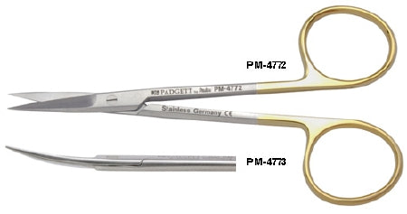 Padgett - Iris Scissors Hood 4-1/2 Inch Length Surgical Grade Stainless Steel / Tungsten Carbide NonSterile Finger Ring Handle Straight Blade Sharp Tip / Sharp Tip - PM-4772