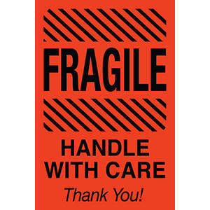 Tabbies "FRAGILE HANDLE WITH CARE THANK YOU!", (Fluorescent Red) - 4"H x 6"W, 500 per Roll - 43575