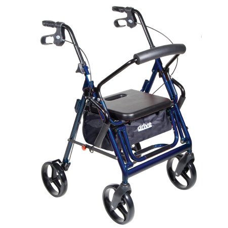drive Duet - 4 Wheel Rollator / Transport Chair Blue Adjustable Height / Transport / Folding Aluminum Frame - 795B