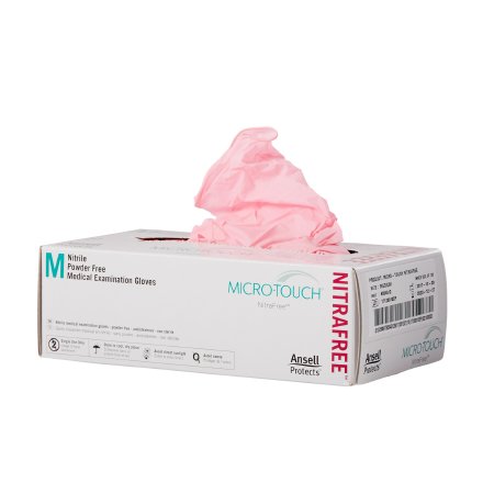 Ansell Micro-Touch NitraFree Exam Glove Medium NonSterile Nitrile Standard Cuff Length Textured Fingertips Pink Chemo Tested - 6034512