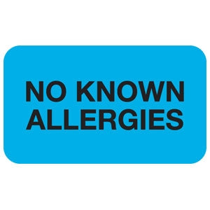 Tabbies Pre-Printed Label Allergy Alert No Known Allergies Light Blue 7/8 X 1-1/2 Inch - AP1510