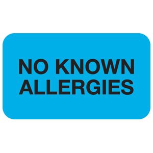 Tabbies - Pre-Printed Label Allergy Alert Light Blue No Known Allergies Black Alert Label 7/8 X 1-1/2 Inch - MAP1510