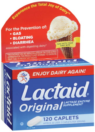 Johnson & Johnson Consumer Lactaid Original Dietary Supplement Lactase Enzyme 3300 IU Strength Caplet 120 per Box - 10300450080032