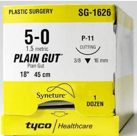Covidien Suture with Needle Absorbable Uncoated Undyed Suture Plain Gut Size 6-0 18 Inch Suture 1-Needle 11 mm Length 3/8 Circle Reverse Cutting Needle - G1770K