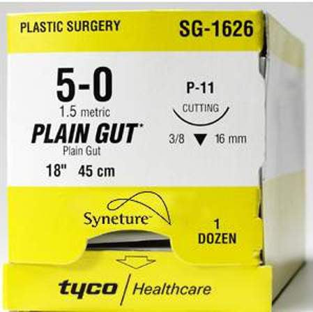 Covidien - Suture with Needle Absorbable Uncoated Undyed Suture Plain Gut Size 6 - 0 18 Inch Suture 1-Needle 11 mm Length 3/8 Circle Reverse Cutting Needle - G-1774-K