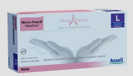 Ansell Micro-Touch NitraFree Exam Glove Large NonSterile Nitrile Standard Cuff Length Textured Fingertips Pink Chemo Tested - 6034513