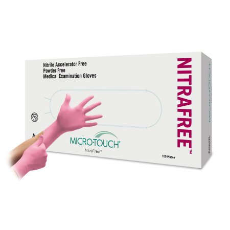 Micro-Touch NitraFree - Exam Glove Large NonSterile Nitrile Standard Cuff Length Textured Fingertips Pink Chemo Tested - 6034513