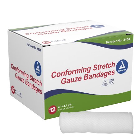 Dynarex - Conforming Bandage Polyester 1-Ply 4 Inch X 4-1/10 Yard Roll Shape NonSterile - 3104