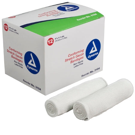Dynarex Dynarex Conforming Bandage Polyester 1-Ply 4 Inch X 4-1/10 Yard Roll Shape NonSterile - 3104