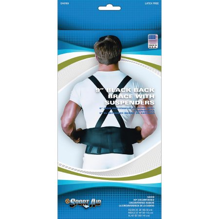 Sport-Aid - Back Support Medium / Large Hook and Loop Closure 32 to 44 Inch Waist Circumference 9 Inch Height Adult - SA0109 BLA M/L