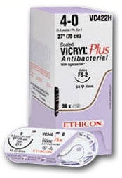 J & J Healthcare Systems Coated Vicryl Plus Suture with Needle Absorbable Coated Violet Suture Braided Polyglactin 910 Size 0 27 Inch Suture 1-Needle 36 mm Length 1/2 Circle Reverse Cutting Needle - VCP467H