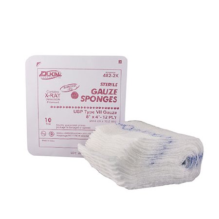 Dukal - USP Type VII X-Ray Detectable Gauze Sponge Cotton 12-Ply 4 X 8 Inch Rectangle Sterile - 482-2X
