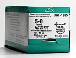 Covidien Novafil Suture with Needle Nonabsorbable Uncoated Blue Suture Monofilament Polybutester Size 6-0 12 Inch Suture Double-Armed 8 mm Length 1/4 Circle Spatula Needle - PB6713K