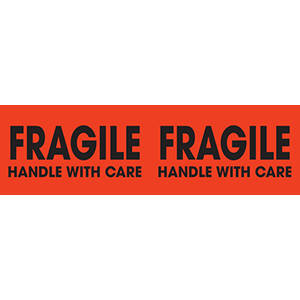 Tabbies "FRAGILE HANDLE WITH CARE", (Fluorescent Red) - 3" H x 10" W, 250 per Roll - 43578
