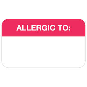 Tabbies Allergy Labels, "Allergic To:" White &  Red - 1-1/2"W x 7/8"H, 250 per Roll - MAP1000