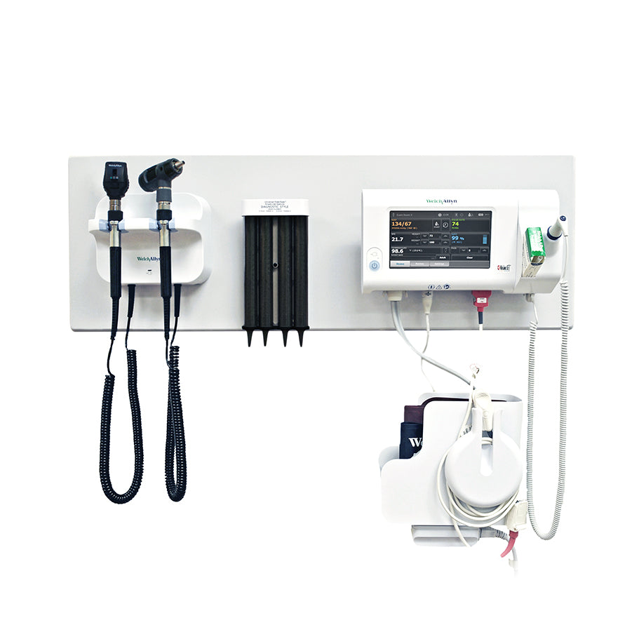 Welch Allyn Green Series 777 Integrated Wall System GS 777 Wall Transformer, Coaxial Ophthalmoscope, Diagnostic MacroView Otoscope, Wall Aneroid, SureTemp Plus Thermometer - 77795-MX