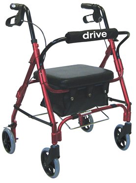 drive - 4 Wheel Rollator Red Adjustable Height / Folding Aluminum Frame - 301PSRN