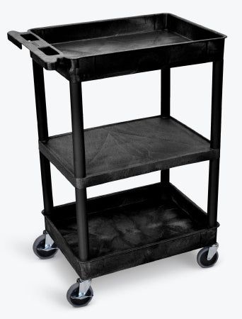 Luxor Utility Cart 18 X 24 X 38 Inch 3 Shelves Black - STC121-B