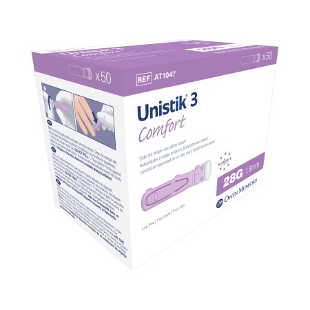 Unistik - Lancet Normal Flow Lancet Needle 1.8 mm Depth 28 Gauge Push Button Side Activation - AT 1047